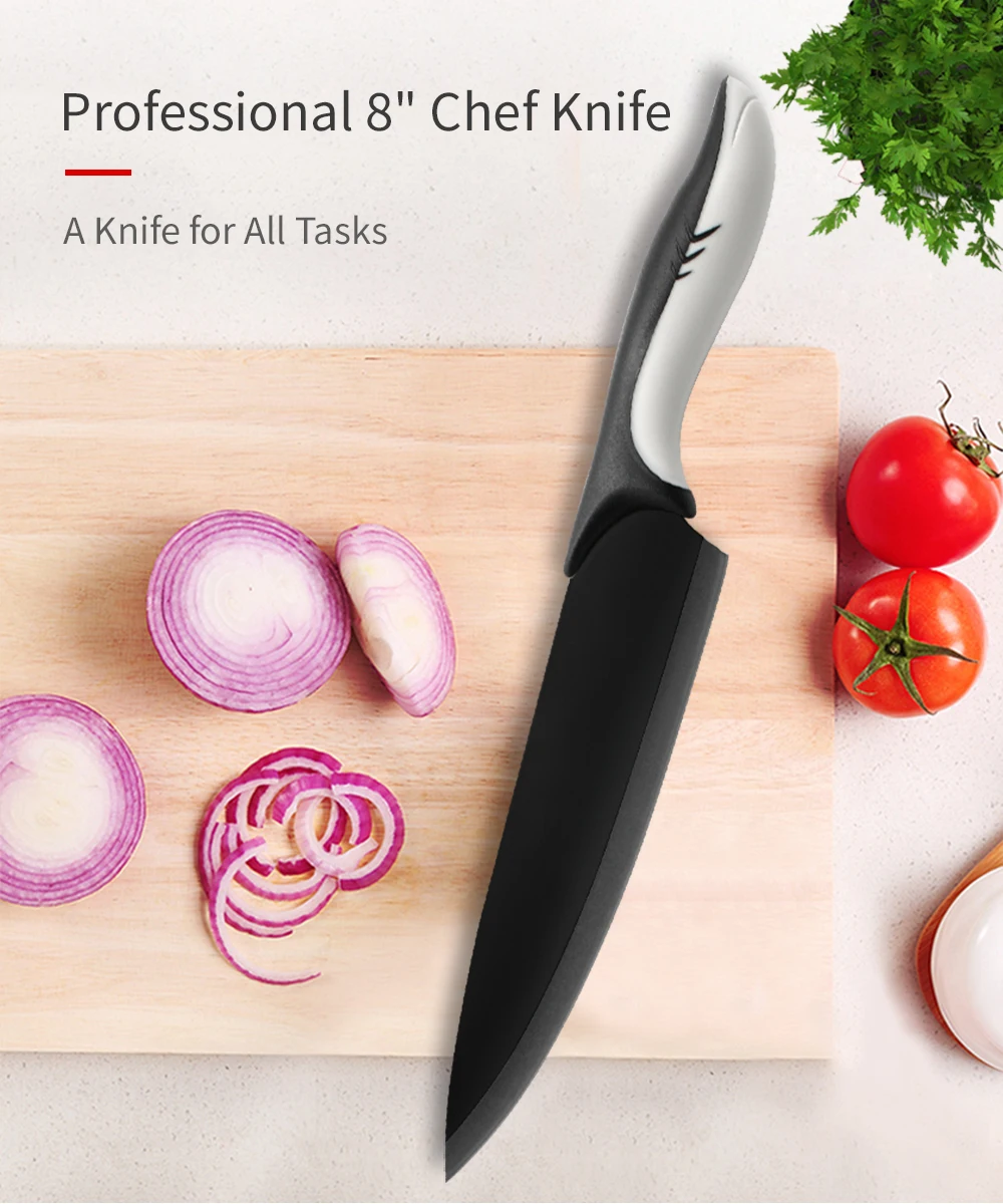 COOBNESS кухонные ножи, инструмент Santoku, нож шеф-повара, нож для очистки овощей, нож для нарезки хлеба, черное лезвие, нож из нержавеющей стали, для дома