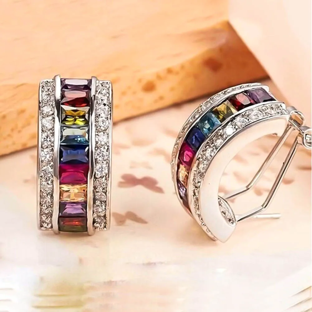 1Pc Glitter Colorful Rectangular Faux Gem Rhinestone Lady Ear Cuff Clip Earring new | Украшения и аксессуары