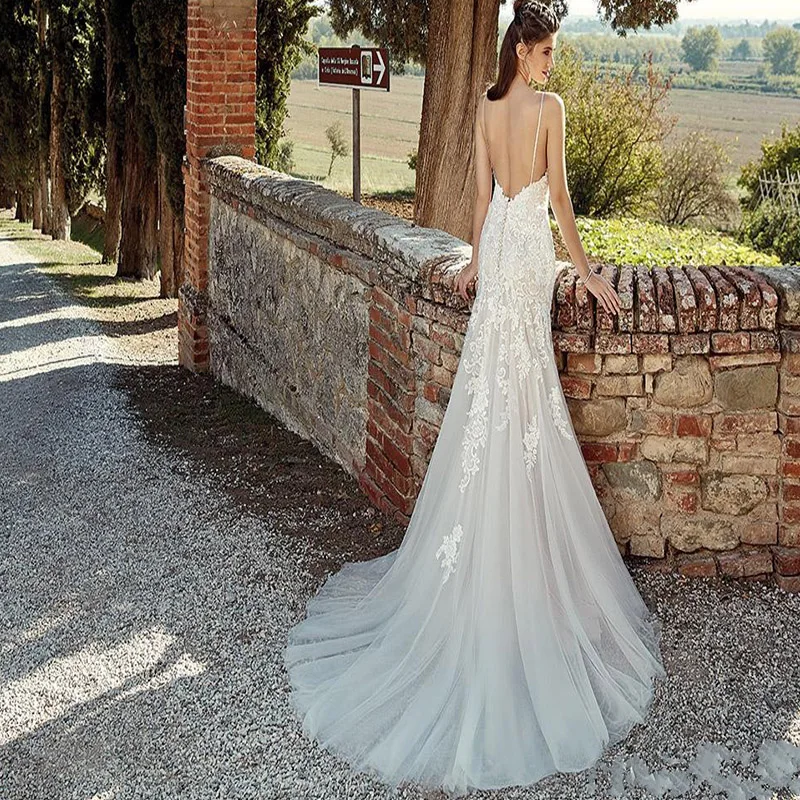 Женское кружевное платье-Русалка на бретельках богемное свадебное платье заказ