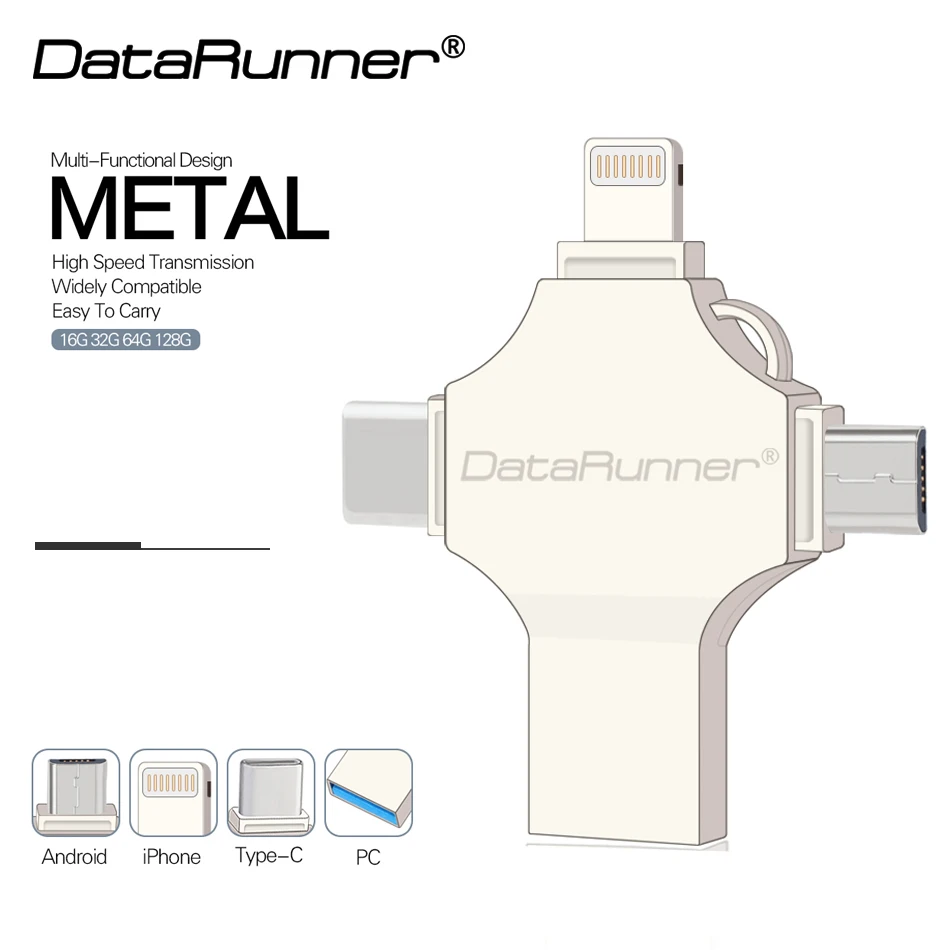 DataRunner USB флеш-накопитель OTG 4 в 1 USB3.0/iOS/type C/Micro usb 16 ГБ 32 64 128 флешка | Компьютеры и офис