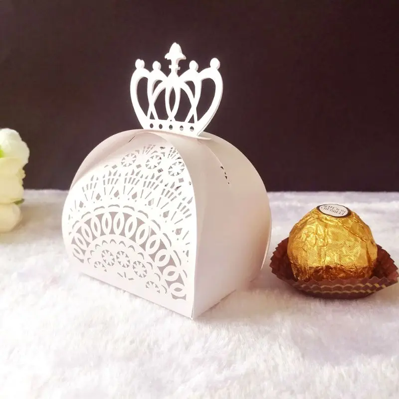 25 шт./упак. Корона лазерная резка полые коробки для шоколада и сладостей Baby Shower