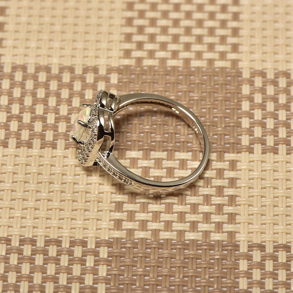 Женское кольцо из серебра 925 пробы с белым огненным опалом|ring size|ring size 5crystal ring |