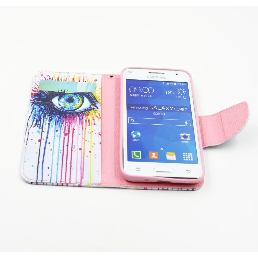 Флип Кожа PU Чехол для Мобильного Телефона сумки крышка коке Для Samsung Galaxy Core 2 G355H