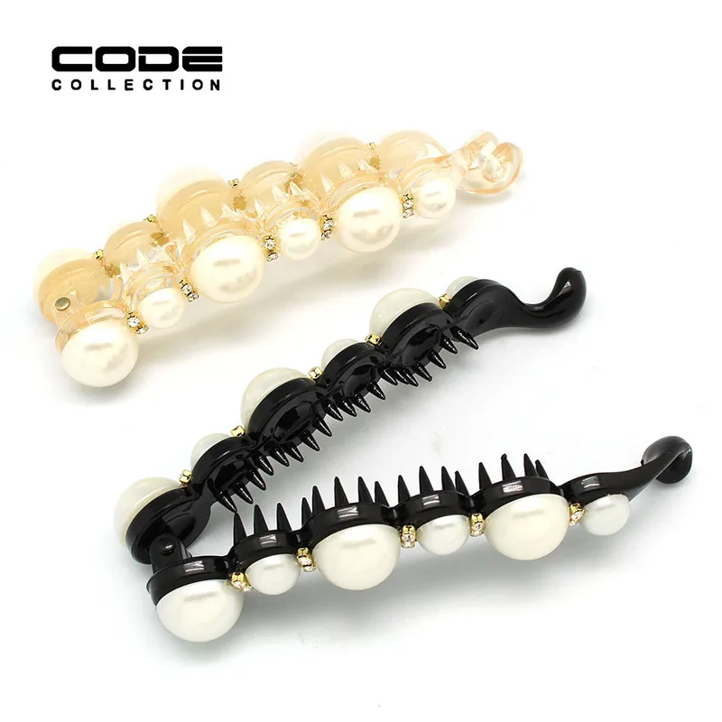 2018 Лидер продаж банан заколки жемчуг блестящая заколка для волос Стразы Заколки