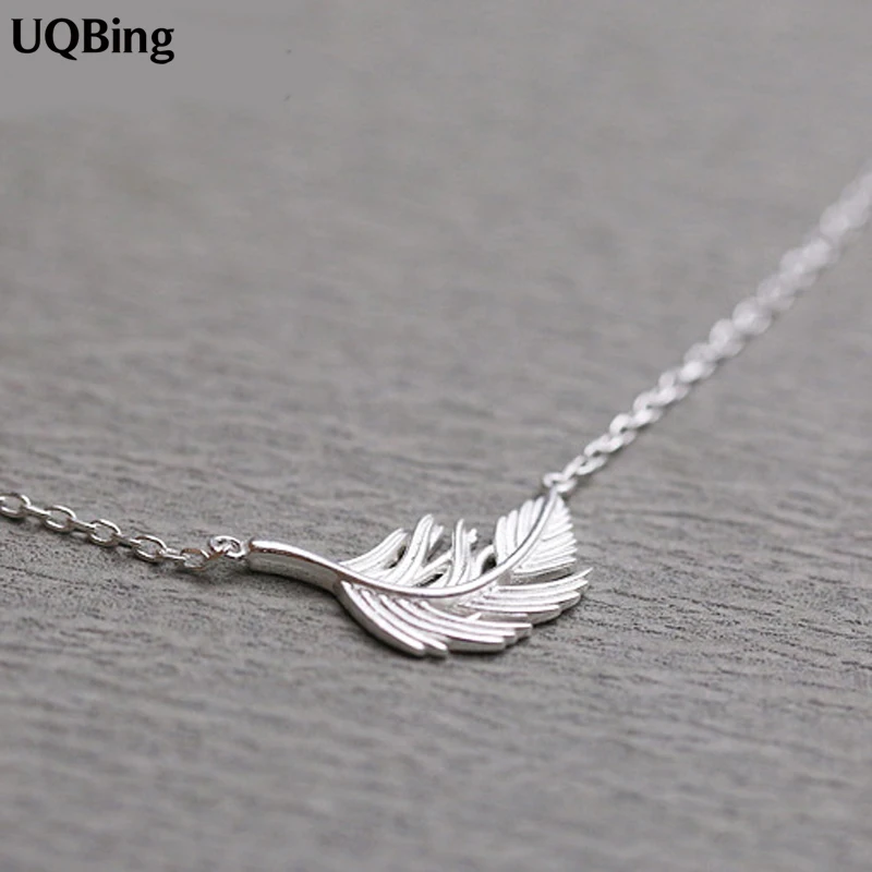 

Free Shipping Fashion 925 Sterling Silver Necklace Silver Angel Feather Shape Necklaces For Women Jewelry