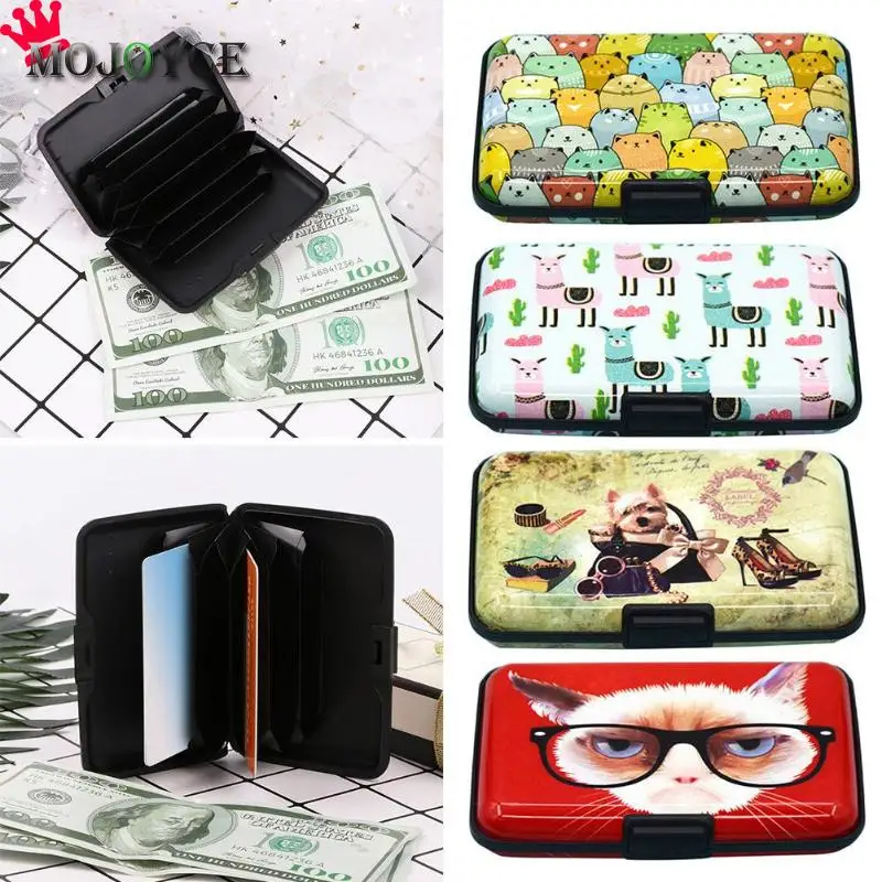 fashion women color printing rfid anti theft business card box credit card pocket female girls wallet holder carteira feminina free global shipping