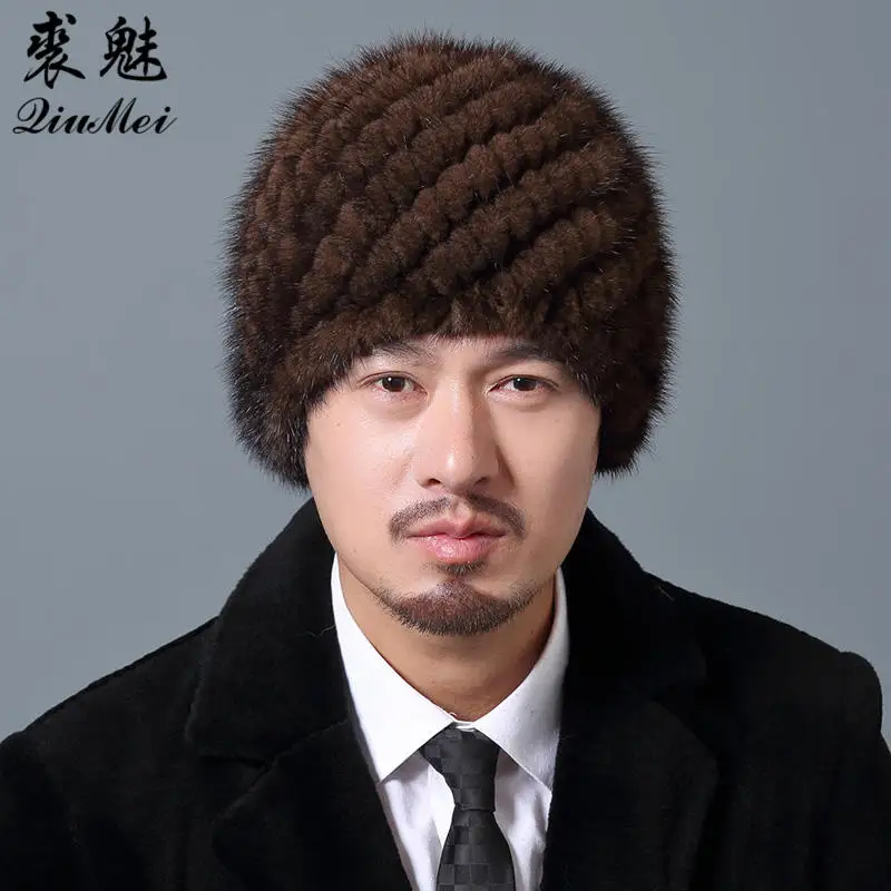 

Мужские зимние шапки, шапки из меха норки, полосатые вязаные шапки, Мужская русская меховая шапка, теплые вязаные шапки с подкладкой, шапка, ...