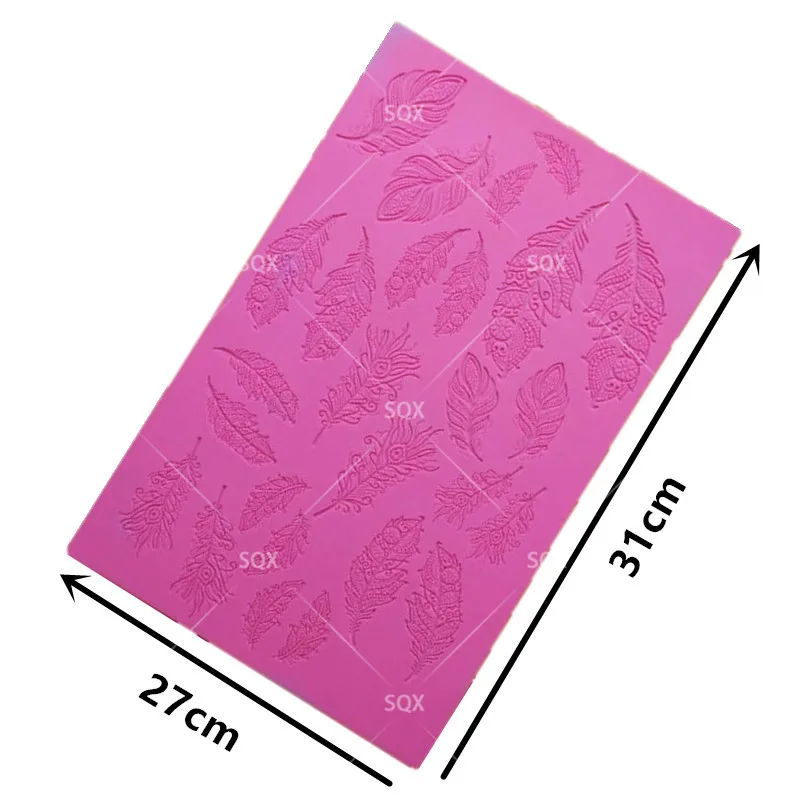 Силиконовая кружевная форма с узором в виде перьев LS140 торт край кухонная утварь