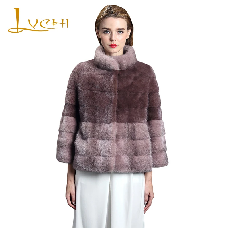 

Норковая шуба LVCHI, розовая, в стиле пэчворк, из натурального меха норки, повседневная, короткая, зима 2019