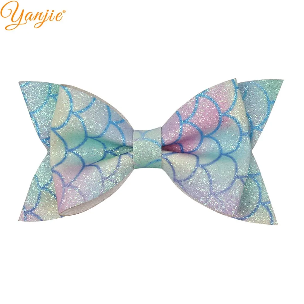 12 шт./лот заколки для волос Русалочки женщин блестящие кожаные с бантиками