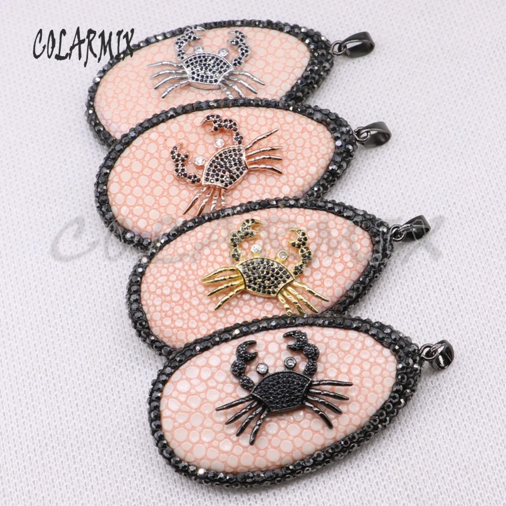 High quality fish skin pendant pave rhinestone with mix color metal zircon crab jewelry making for necklace4053 | Украшения и