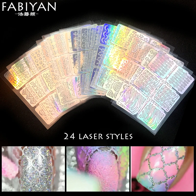 24 Patterns 3D наклейки бумажный дизайн ногтей лазерные полые Советы трафарет Передача 3D изображения фольги образец руководства печать наклейки Набор для ультрафиолетовой обработки полировки - Цвет: 24 Patterns