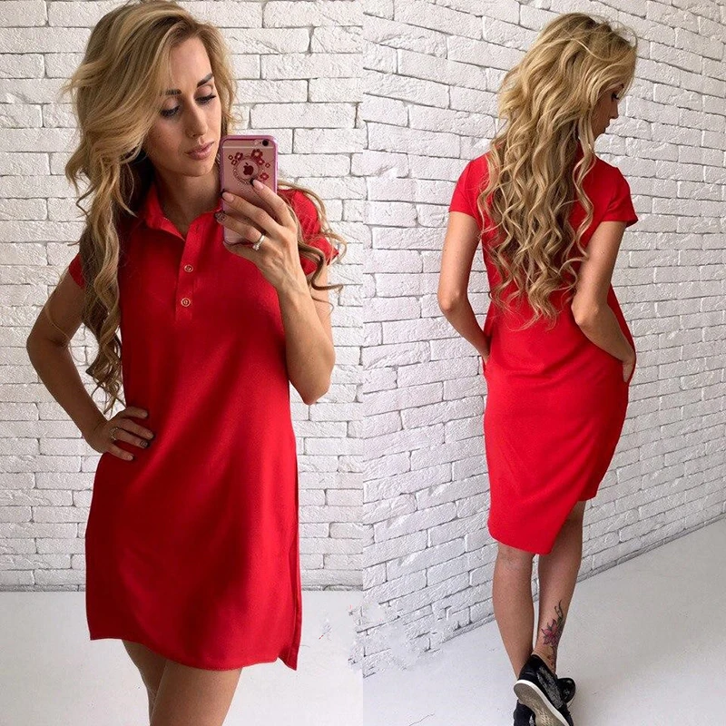 New Summer Women Casual Fashion Dress Party Elegant Solid OL Office Mini Vintage Straight Shirt Feminina Vestidos | Женская одежда