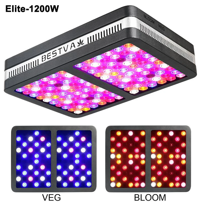 BestVA светодиодный светильник для выращивания Elite600W 1200 Вт 2000 Вт полный спектр для комнатных теплиц для выращивания тентов отражатель двойной переключатель лампы для растений