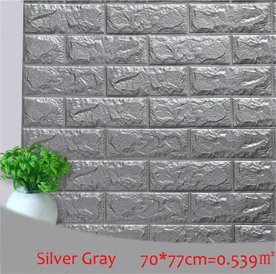 Silver Gray 70*77 см* 8 шт. 3D PE пенка, камень, кирпичная панель, наклейка на стену, домашний декор, ТВ, диван, Настенная роспись, малыш, безопасный, самоклеющиеся, DIY обои - Цвет: Silver Gray