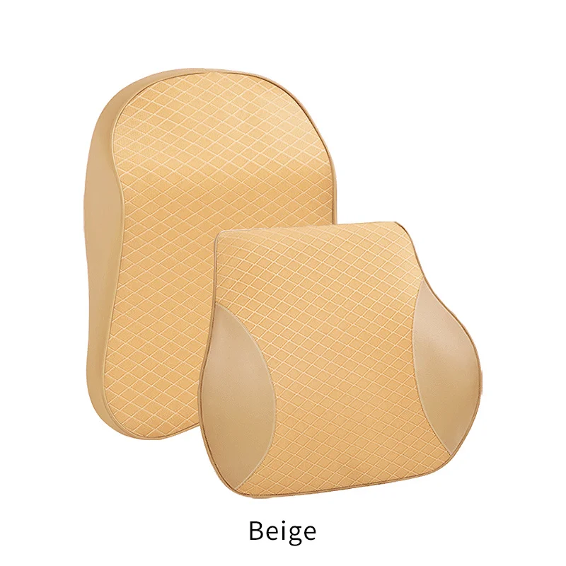 Set - Beige Автомобильная подушка для шеи и Сиденье Поддержка памяти подушка из мягкой пены подголовник из искусственной кожи - Цвет: Set - Beige