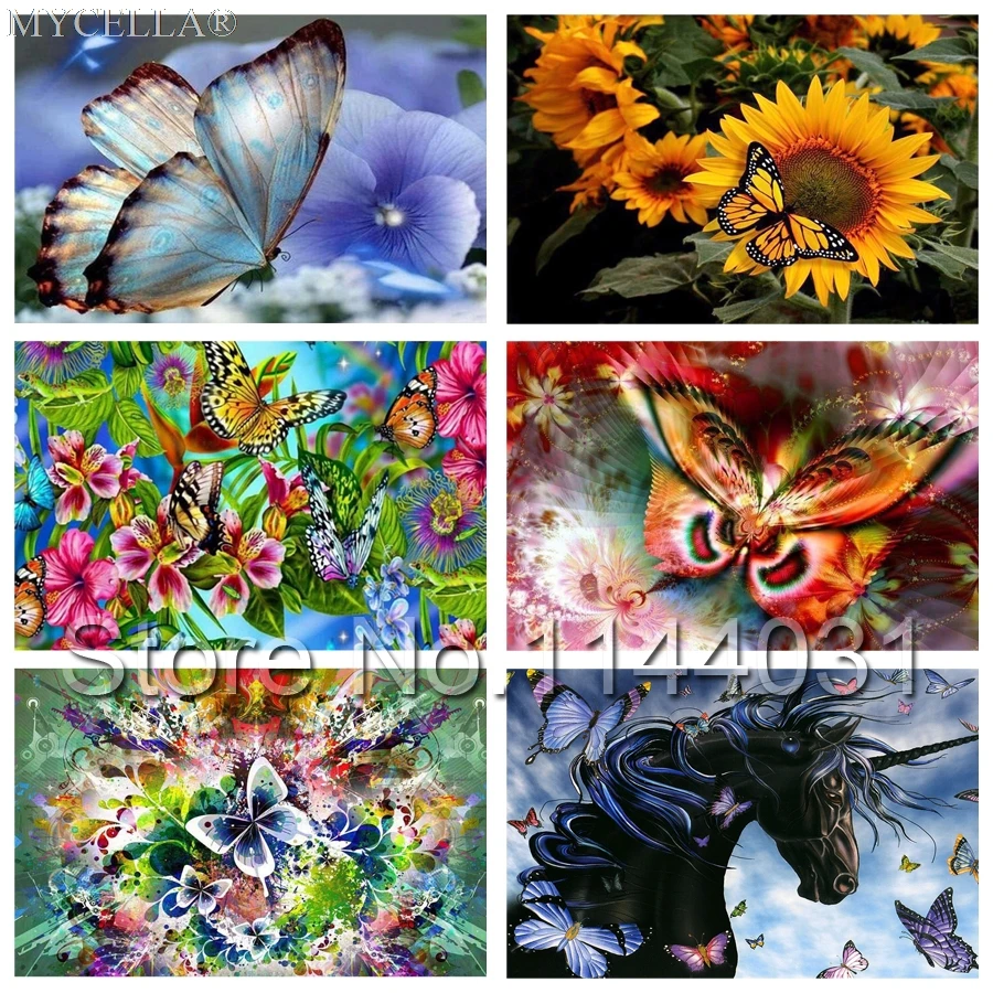 

5D Animals Full Diamond Painting Flower With Butterfly Diamond Mosaic Picture Rhinestone Diamond Embroidery Christmas Wall Craft