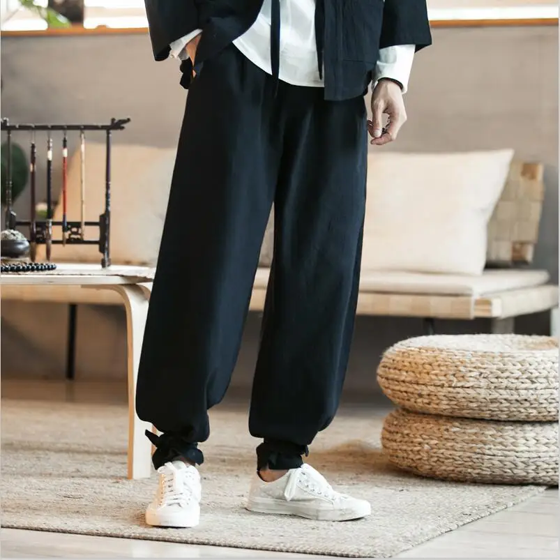 Высококачественные мужские длинные брюки 2020 новый стиль хлопок лен широкие на