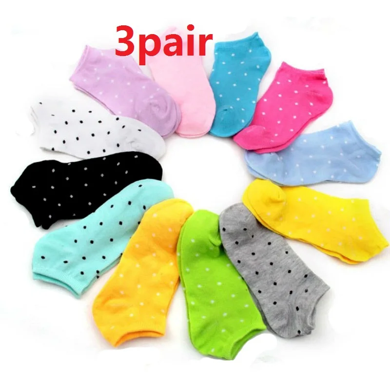 3pair 3 пары, женские носки, чулочно-носочные изделия, яркие цвета, милые носки, женские носки, одноцветные, в горошек, милые, для девочек, короткие носки, Sokken Chaussettes Femmes - Цвет: 3pair