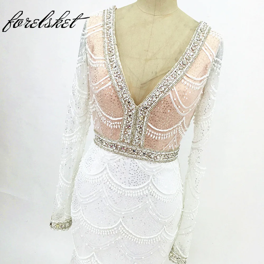 Шампанское Русалка кружево свадебное платье спинки Vestidos de novia Robe De Mariage одежда с длинным рукавом свадебное для невесты