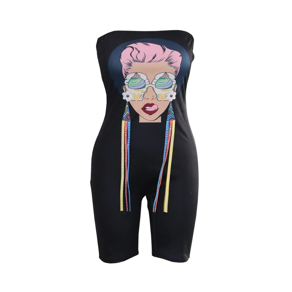 IMYSEN Летняя мода без бретелек Обёрточная бумага Playsuit Для женщин мультфильм шик