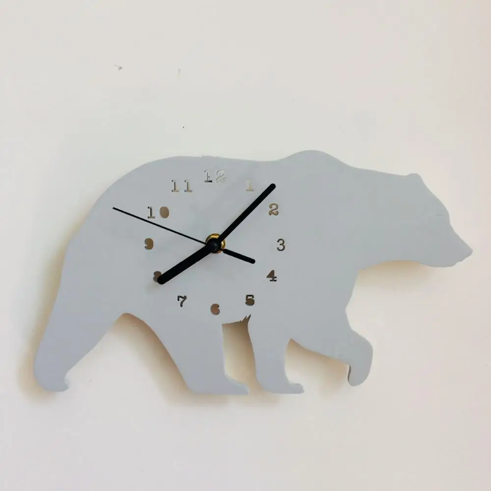 grey bear Белый медведь Детские силуэт детские настенные часы монохромный детский серый и белый детский Декор монохромный детская комната подарок для мальчика - Color: grey bear
