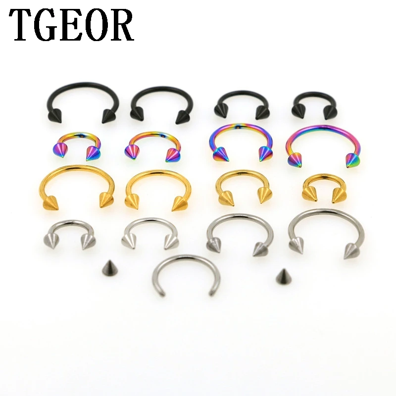 Free shipping wholesale hot 100pcs 16G 18G spike cone surgical Steel plated titanium COLORS piercing circular horseshoe ring