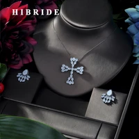 hibride newest luxury sparking brilliant cubic zircon clear earrings necklace heavy dinner jewelry set wedding bridal n 189