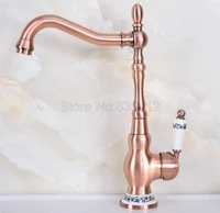 antique red copper ceramic handle bathroom sink mixer faucet swivel spout bathroom kitchen hot and cold water taps tnf640