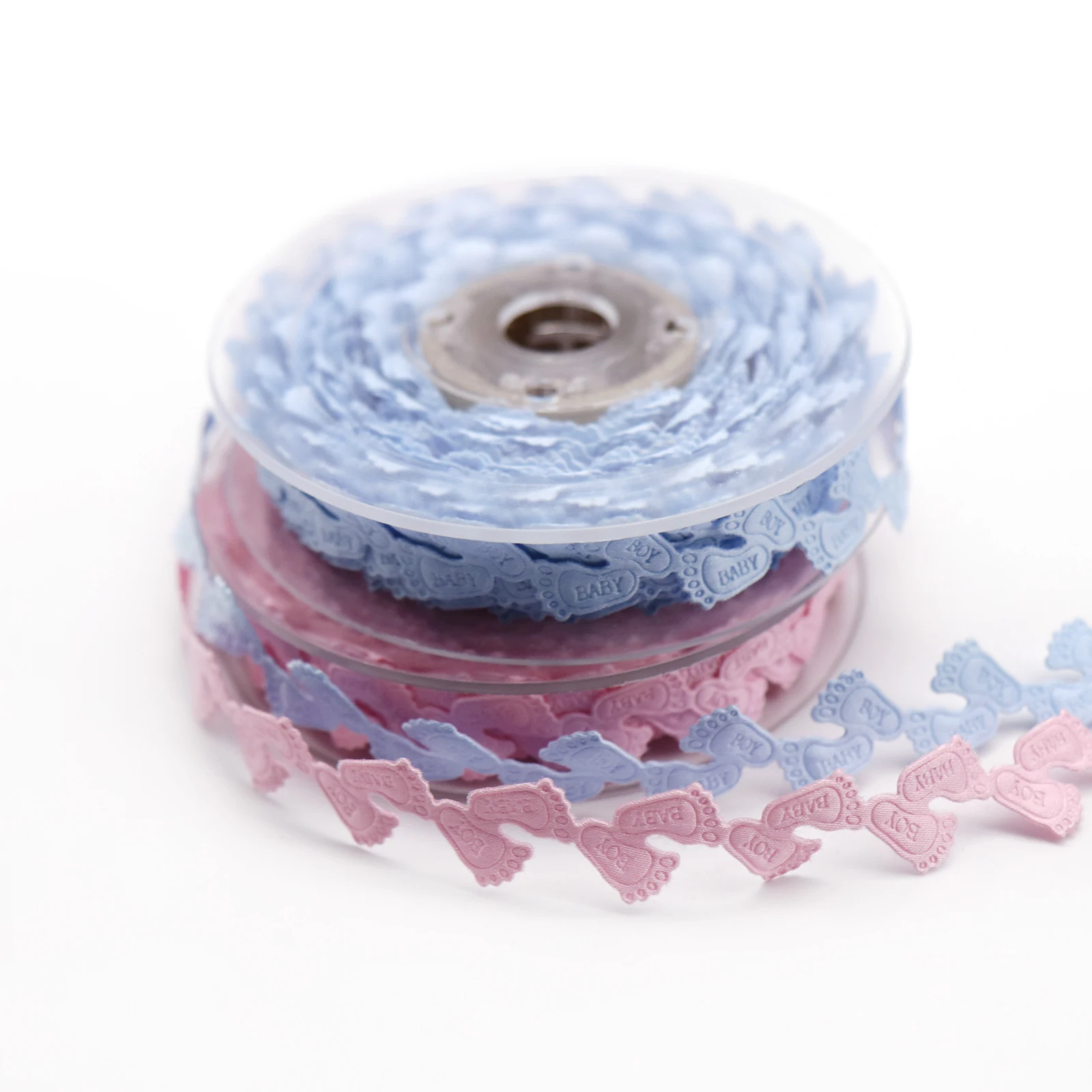 Baby Shower 15 мм 5 ярдов Розовая/синяя лента для ног ребенка Упаковка подарков на день