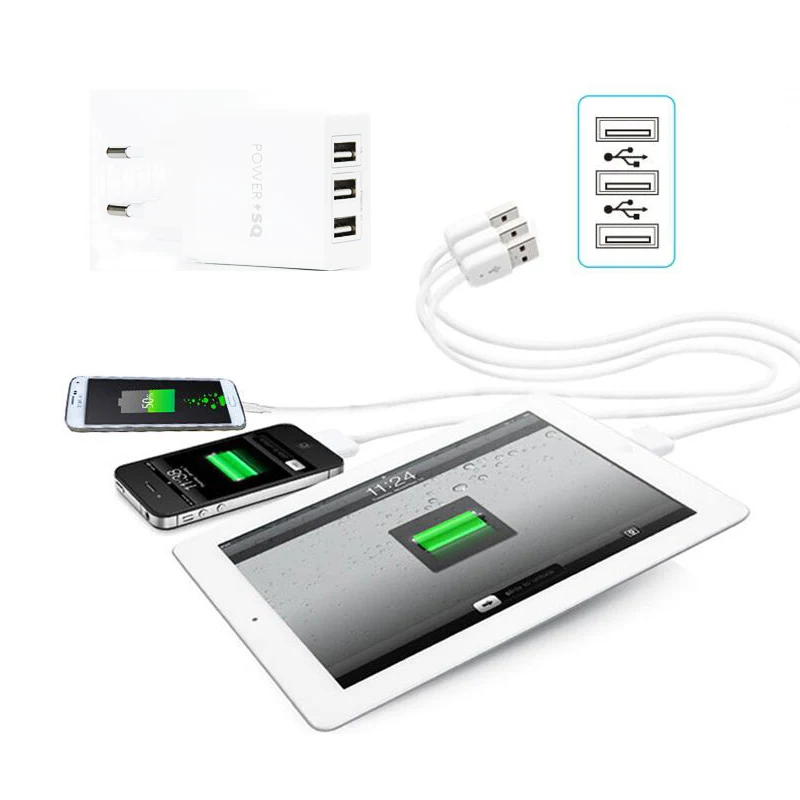 USB зарядное устройство 3 порта Быстрая зарядка для IPhone 5S SE 6 6S 7 Plus Samsung Huawei LG Sony