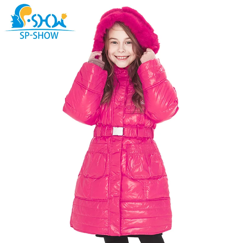 SP SHOW осень Зимний детский Верхняя Одежда О Образным Вырезом Пуховик Мех Енота
