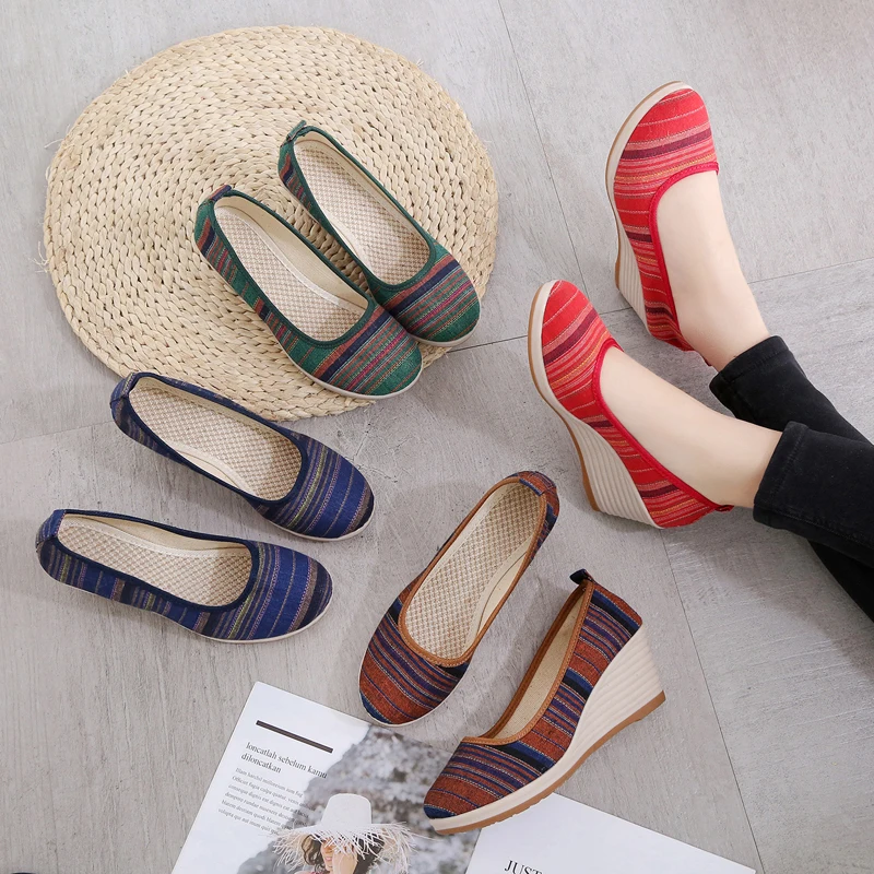 Женские туфли на танкетке в этническом стиле с вышивкой|Женские туфли| |