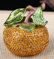 crystal orange enameled fruit trinket box yellow trinket box painted fruit jewel trinket box fruit shaped display ornament