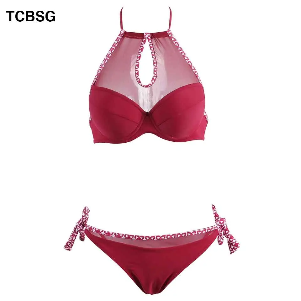 Пикантный женский бикини TCBSG однотонный купальник с лямкой на шее клетчатый