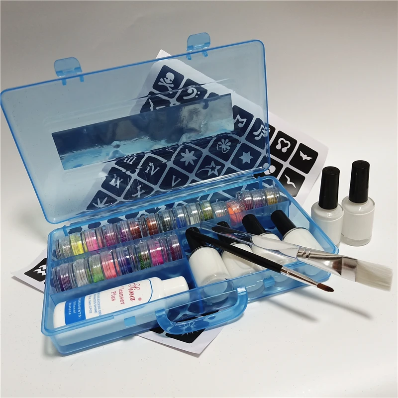 

24 Colors Diamond Powder Glitter Shinning 6 Glues 2 Brushes 1 Model 1 Cleansing Water For Temporary Tattoo Diy Nail Kid Face Art