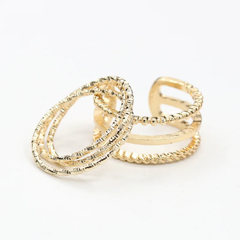 2 шт./компл. Многослойные кольца золотистые серебристые с потертостями полые