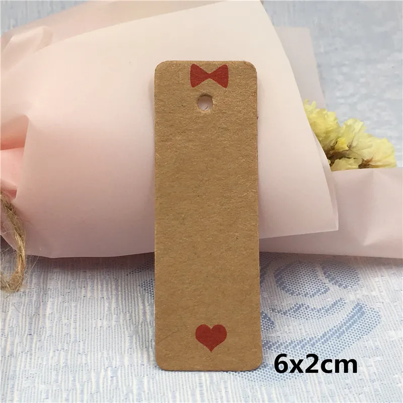 brown 100 шт 6*2 см DIY крафт-бумажные бирки этикетка на голову багаж Свадебная вечеринка коробки для конфет/сумки/бутылки декор для упаковки бирка - Цвет: brown