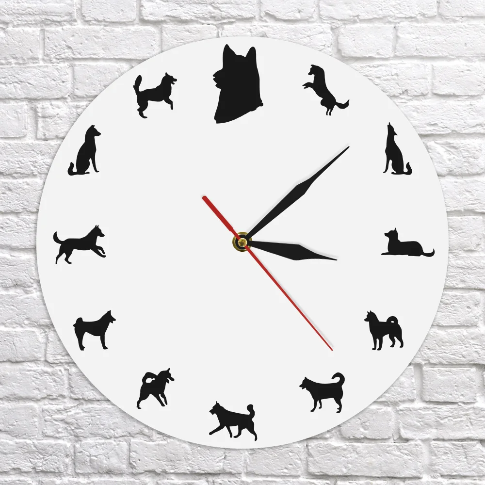 Часы настенные с изображением собаки хаски 3D декоративные акриловые украшения в