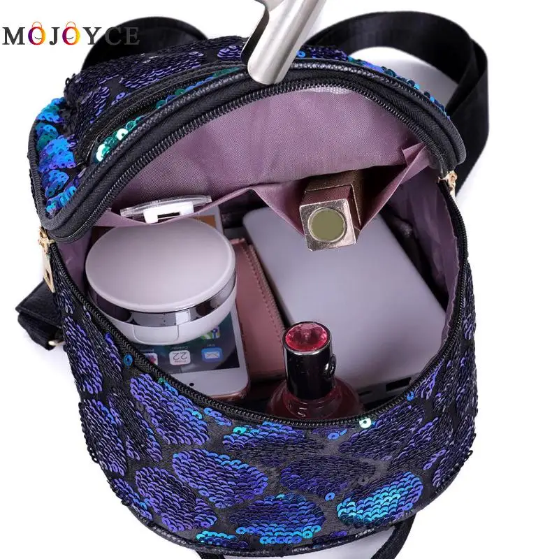 Sequins PU Leather MIni Backpack Women Fashion Glitter Knapsack PU Leather Backpack sac a dos