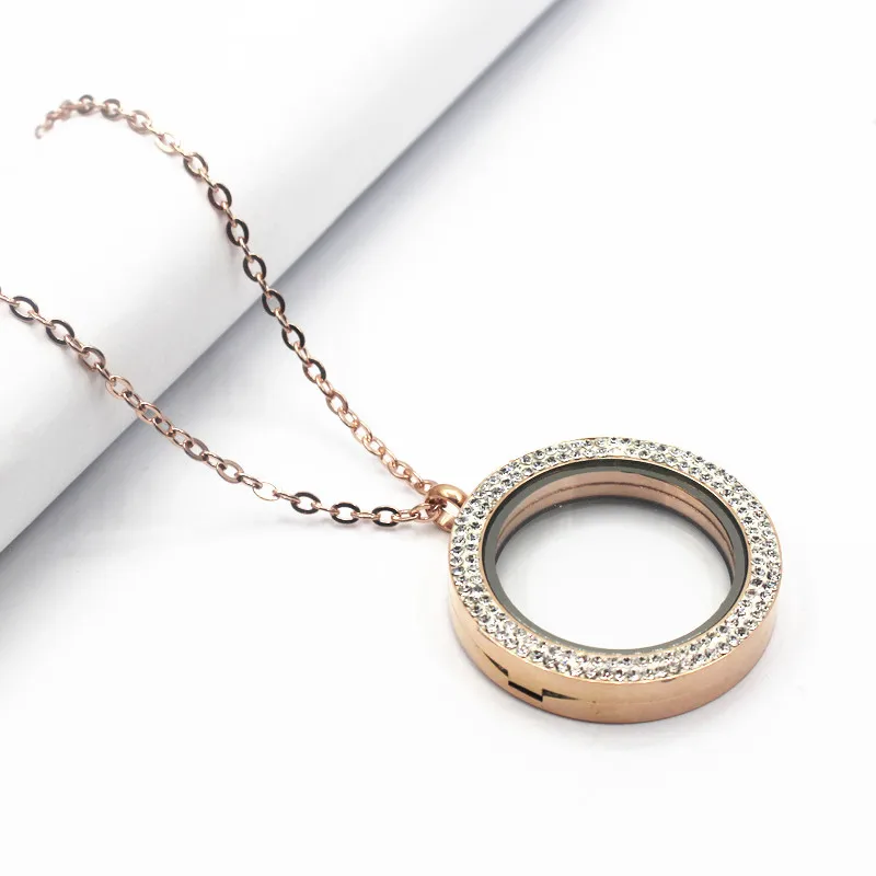 34mm Free Stainless Steel Chain Magnet Blue Crystal Floating Lockets Necklace Silver Big Glass Locket Pendant Jewelry | Украшения и