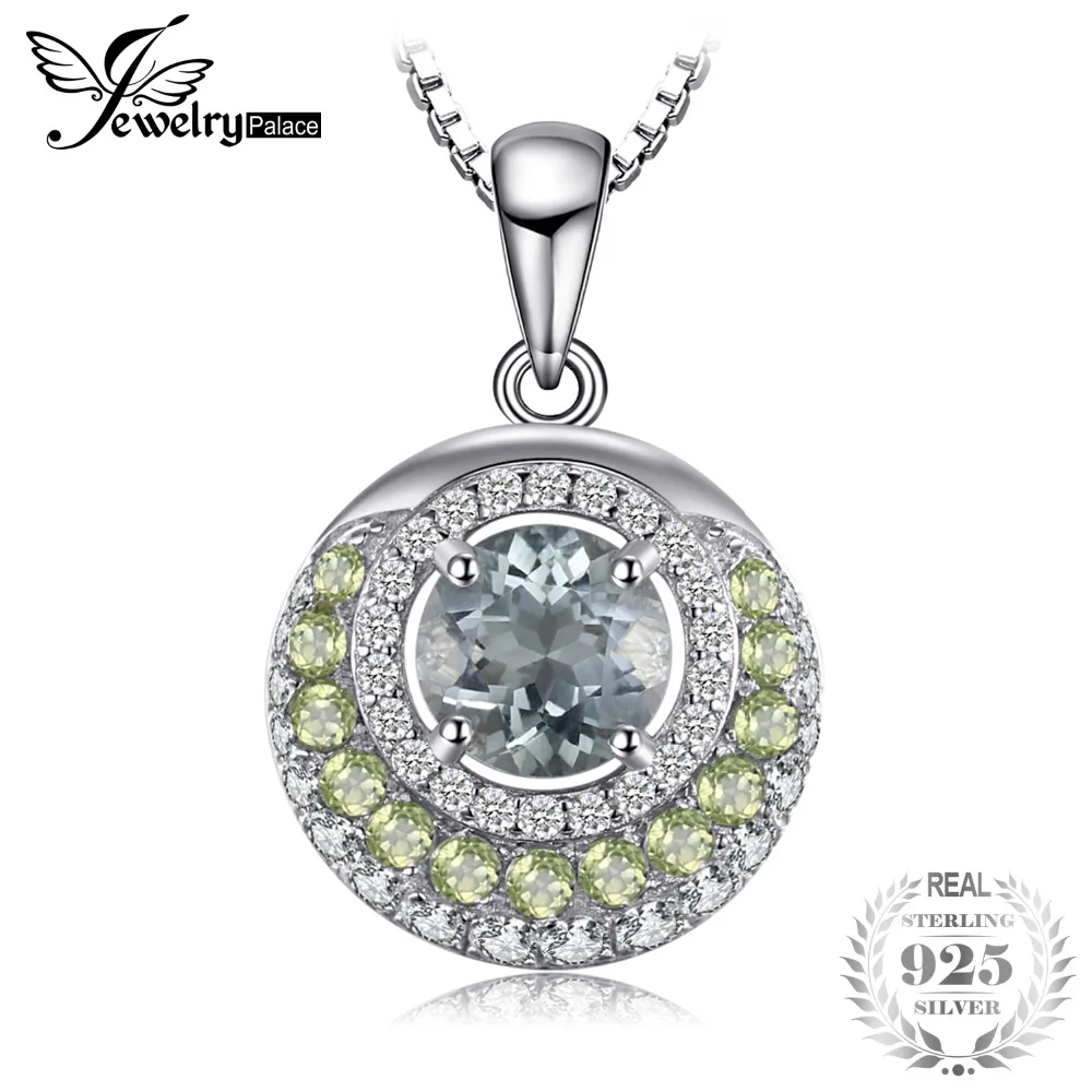 JewelryPalace круглый 2ct зеленый аметист перидот кулон ожерелья для Для женщин 925 пробы