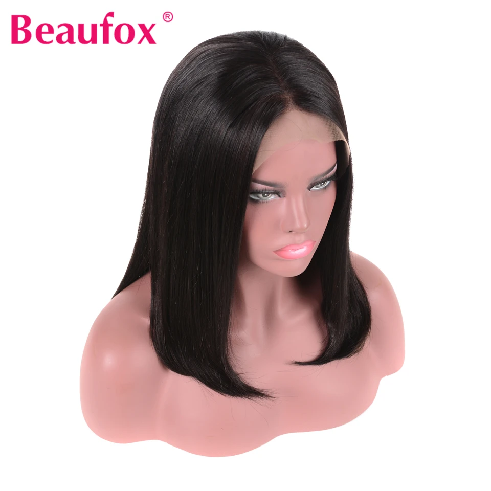 Beaufox 13*4 короткие кружевные передние человеческие волосы парики боб парики для черных женщин 150% перуанские прямые волосы парик предварительно выщипанные Remy Парики