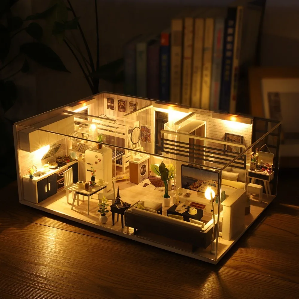 2B De de Madeira DIY Каса де Boneca Móveis Каса де Bonecas Em Miniatura com светодиодный Brinquedos para criandas Presente de Natal L023 - Цвет: 2B