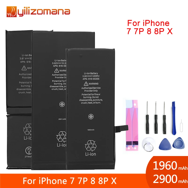 Оригинальный аккумулятор YILIZOMANA для Apple iPhone 7 Plus 8 X сменные батареи 1960 мАч 2900