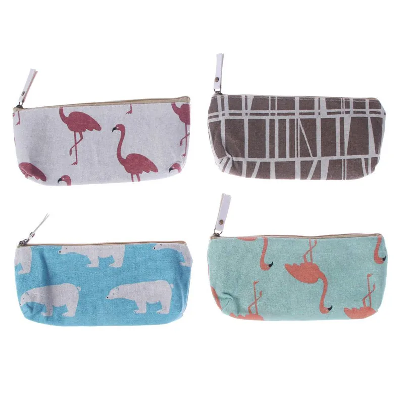 

High Quality Retro Flamingo Linen Pencil Bag Cute School Supplies Pencil Case Cosmetic Makeup Bag Pouch
