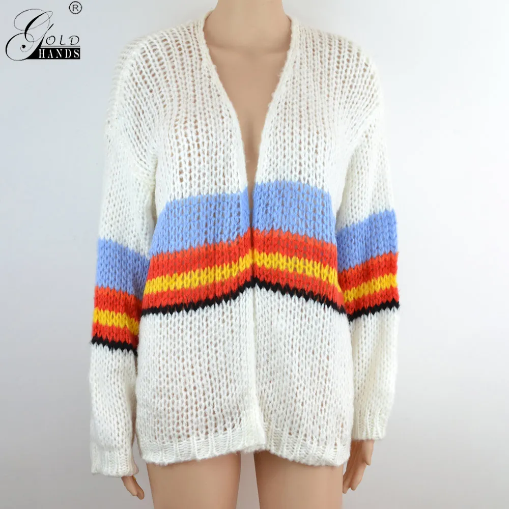 Gold Hands 2019 Women Knitted Cardigans Autumn Winter Fashion V-Neck Loose Batwing Sleeve Knitting Cardigan Sweater Female |