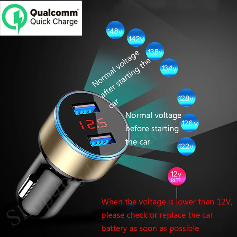 Светодиодный дисплей 3.1A 5V Dual USB Автомобильное зарядное устройство для телефона