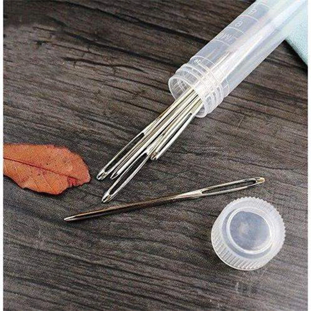 Large Eye Needles Sewing Accessories Sweater Yarn with Bottle 9pcs Crochet Hook Handle Stainless Steel Cross Embroidery Knitter