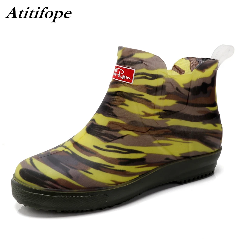

Men's Rain Shoes Camouflage Short Tube Low Top Rain Boots Antiskid Fashion Water Shoes Waterproof Trend Outdoor Rain Shoes